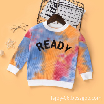 Autumn new children's sweater cotton tie dye tshirt round neck fashion t-shirt girl